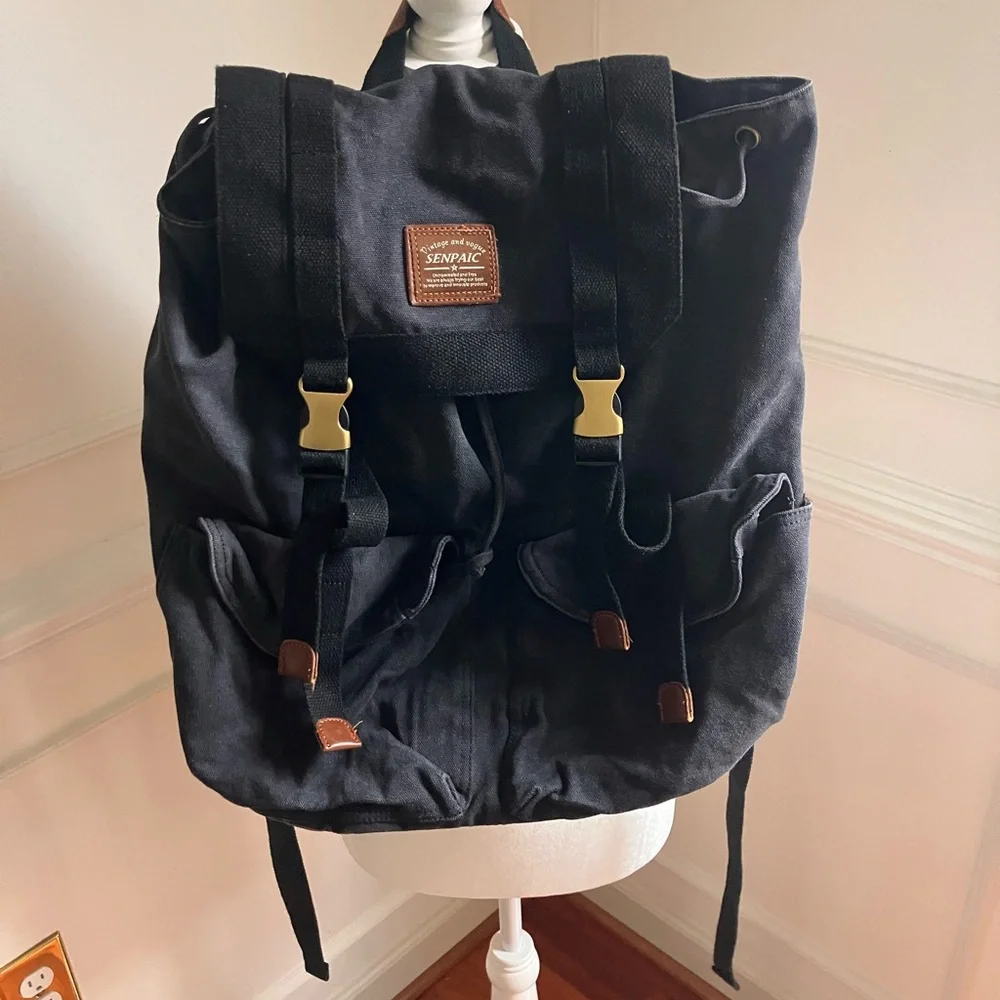 Senpaic Black Canvas Backpack | Travel-Hiking-School